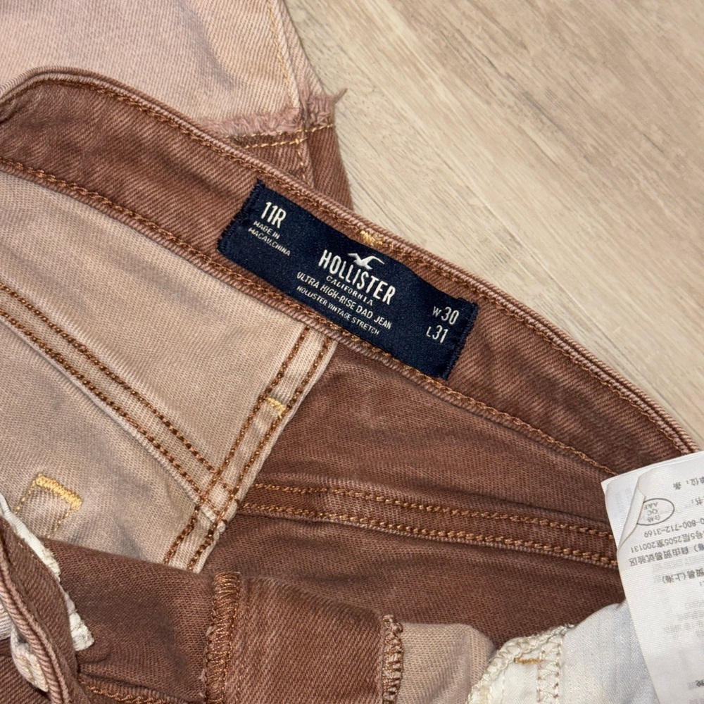 Hollister Patchwork Dad Jeans Brown Neutral High Rise W30 L31 NWOT - Picture 8 of 9